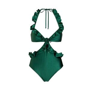 ZIMMERMANN Women’s Estelle ruffled halter neck cutout one piece swimsuit💚💚